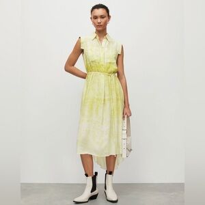 AllSaints Daria Estrella MIDI dress yellow/lime color size 2 with waist strap